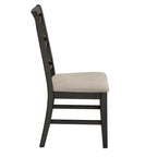 Chaise de salle à manger avec double dossier croisé en tissu sable, coloris blanc antique/noir, lot de 2