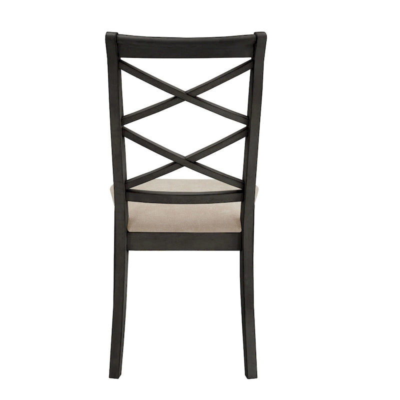 Chaise de salle à manger avec double dossier croisé en tissu sable, coloris blanc antique/noir, lot de 2