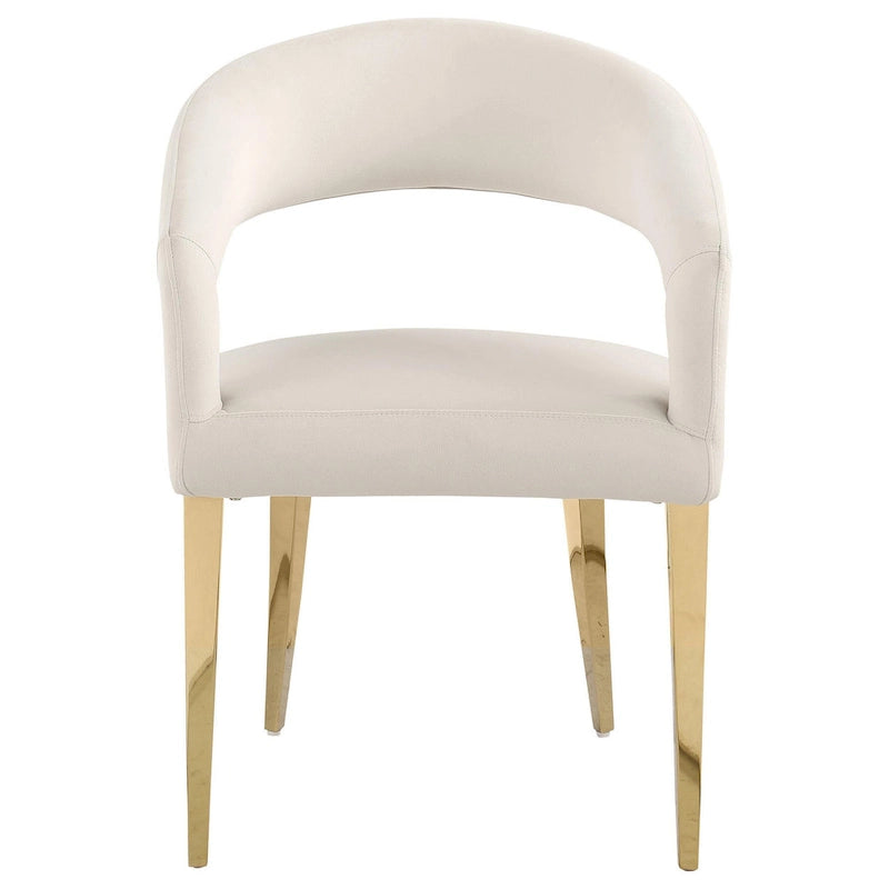Fauteuil de salle à manger incurvé à dossier ouvert blanc, pieds dorés champagne, lot de 2