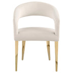 Fauteuil de salle à manger incurvé à dossier ouvert blanc, pieds dorés champagne, lot de 2