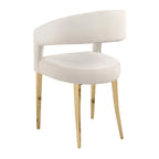 Fauteuil de salle à manger incurvé à dossier ouvert blanc, pieds dorés champagne, lot de 2