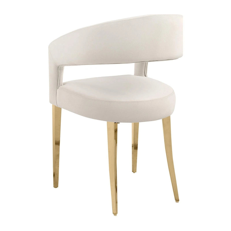 Fauteuil de salle à manger incurvé à dossier ouvert blanc, pieds dorés champagne, lot de 2