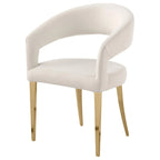 Fauteuil de salle à manger incurvé à dossier ouvert blanc, pieds dorés champagne, lot de 2