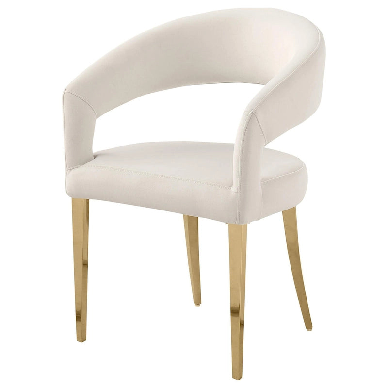 Fauteuil de salle à manger incurvé à dossier ouvert blanc, pieds dorés champagne, lot de 2