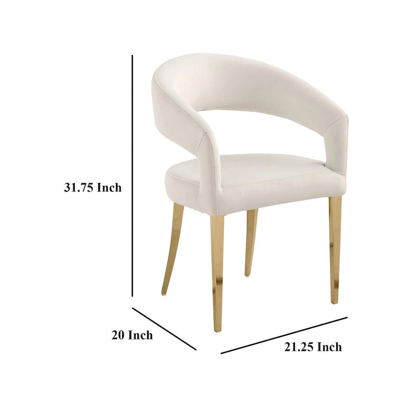 Fauteuil de salle à manger incurvé à dossier ouvert blanc, pieds dorés champagne, lot de 2