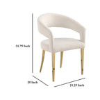 Fauteuil de salle à manger incurvé à dossier ouvert blanc, pieds dorés champagne, lot de 2
