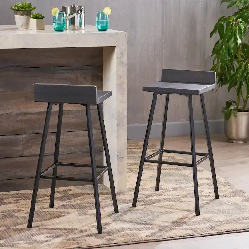 Tabourets de bar en bois d'acacia marron/gris, lot de 2, hauteur bar