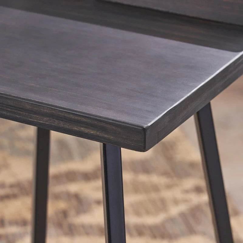 Tabourets de bar en bois d'acacia marron/gris, lot de 2, hauteur bar