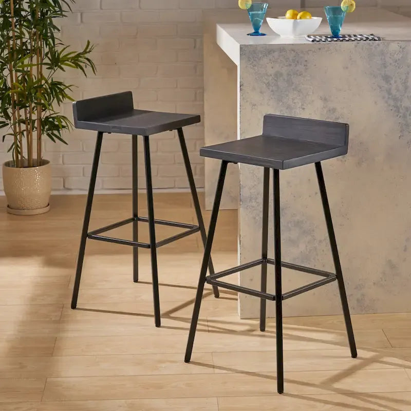 Tabourets de bar en bois d'acacia marron/gris, lot de 2, hauteur bar