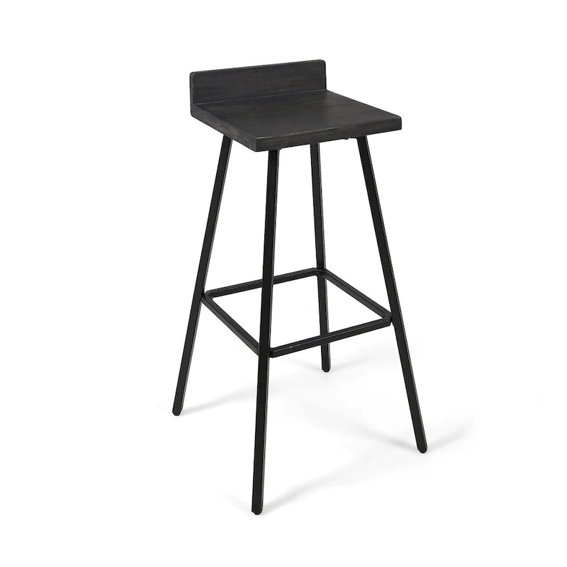 Tabourets de bar en bois d'acacia marron/gris, lot de 2, hauteur bar