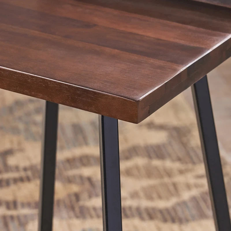 Tabourets de bar en bois d'acacia marron/gris, lot de 2, hauteur bar