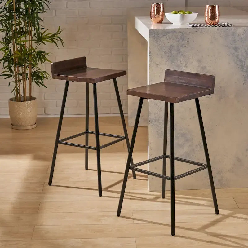 Tabourets de bar en bois d'acacia marron/gris, lot de 2, hauteur bar