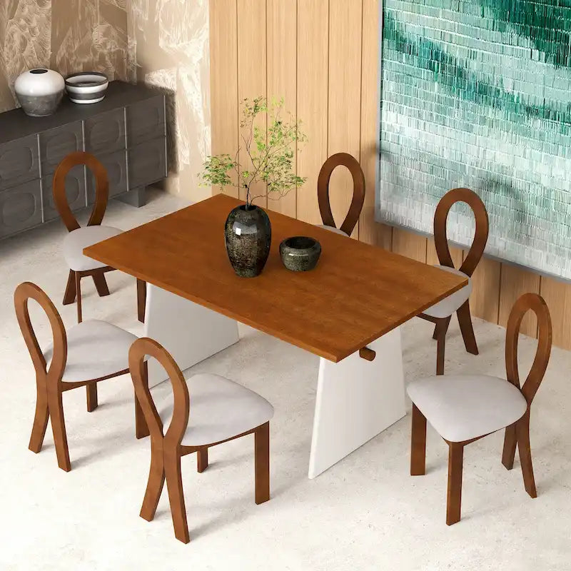 Ensemble table de salle à manger à tréteaux gris/marron pour 6 personnes, avec 6 chaises rembourrées