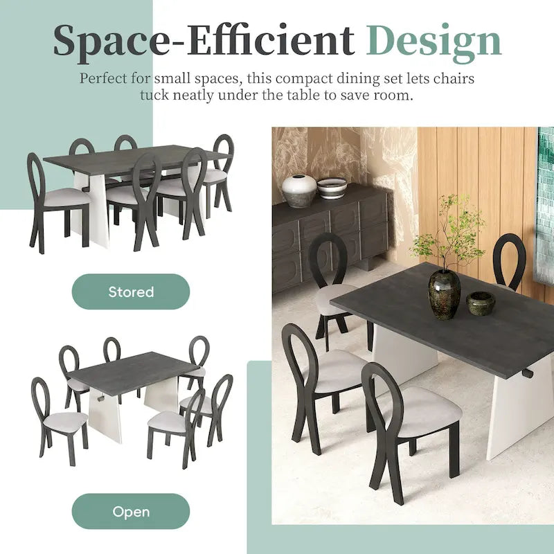 Ensemble table de salle à manger à tréteaux gris/marron pour 6 personnes, avec 6 chaises rembourrées