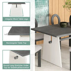 Ensemble table de salle à manger à tréteaux gris/marron pour 6 personnes, avec 6 chaises rembourrées