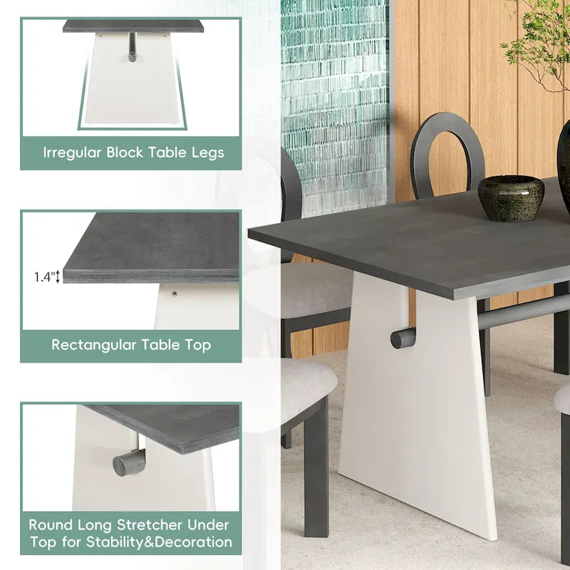 Ensemble table de salle à manger à tréteaux gris/marron pour 6 personnes, avec 6 chaises rembourrées