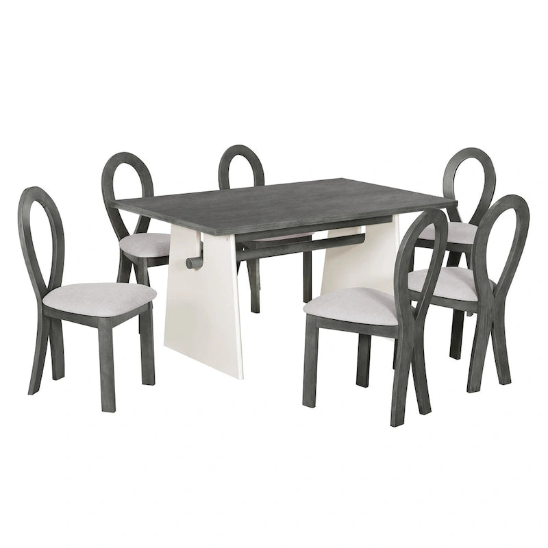 Ensemble table de salle à manger à tréteaux gris/marron pour 6 personnes, avec 6 chaises rembourrées