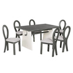 Ensemble table de salle à manger à tréteaux gris/marron pour 6 personnes, avec 6 chaises rembourrées