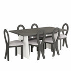 Ensemble table de salle à manger à tréteaux gris/marron pour 6 personnes, avec 6 chaises rembourrées