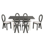 Ensemble table de salle à manger à tréteaux gris/marron pour 6 personnes, avec 6 chaises rembourrées