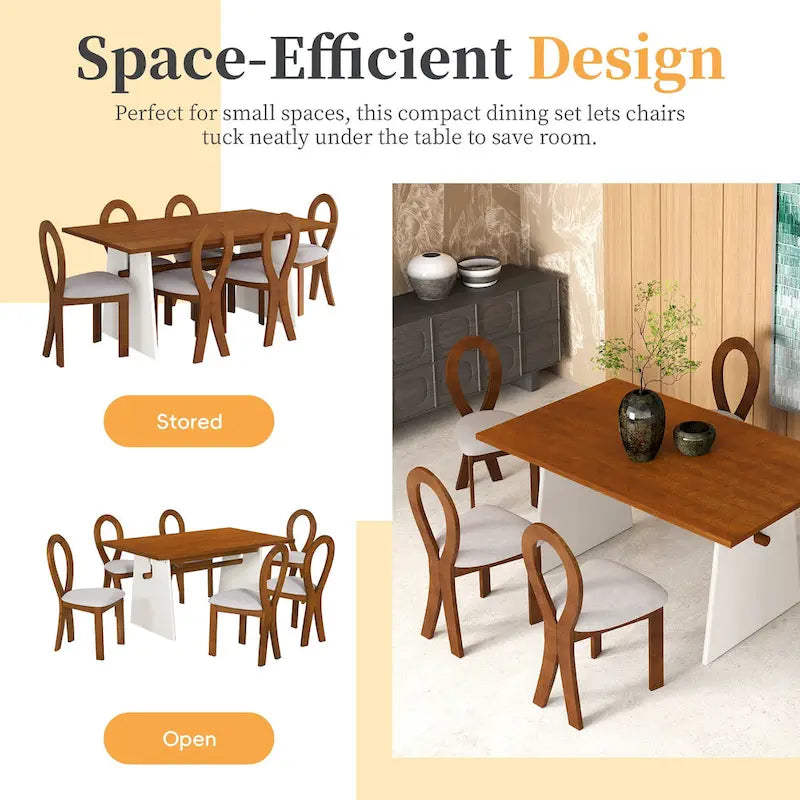 Ensemble table de salle à manger à tréteaux gris/marron pour 6 personnes, avec 6 chaises rembourrées