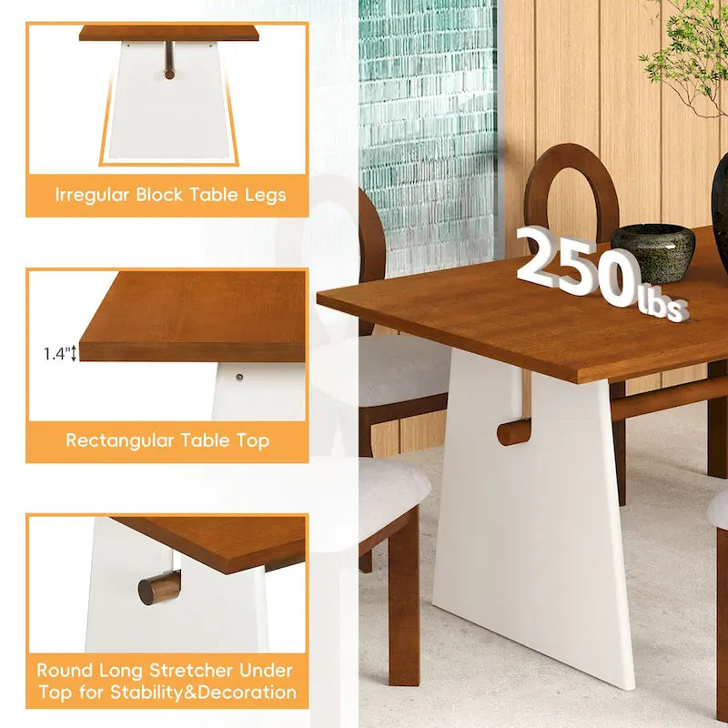 Ensemble table de salle à manger à tréteaux gris/marron pour 6 personnes, avec 6 chaises rembourrées