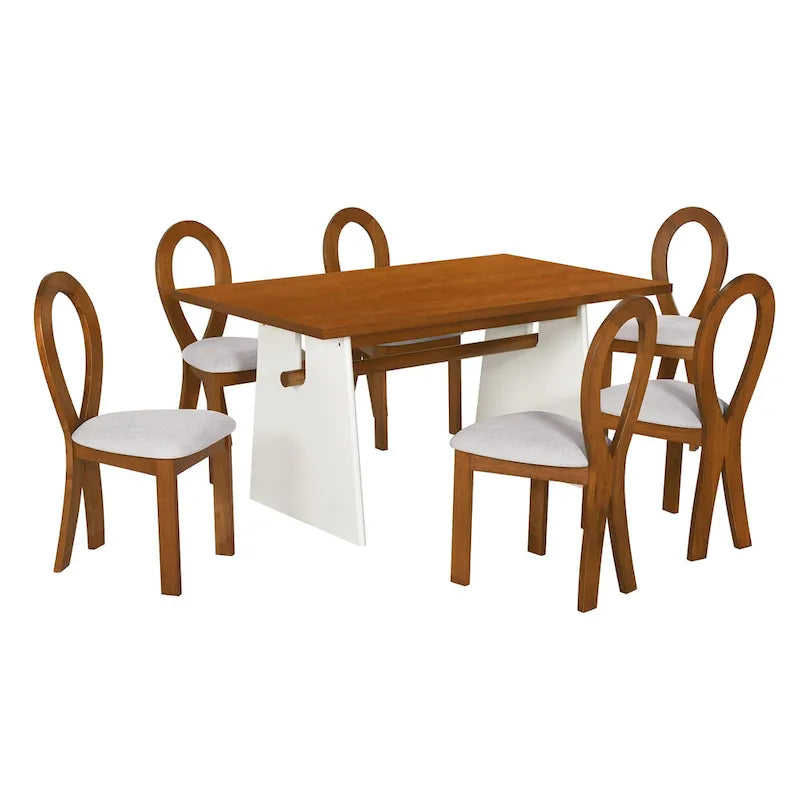 Ensemble table de salle à manger à tréteaux gris/marron pour 6 personnes, avec 6 chaises rembourrées