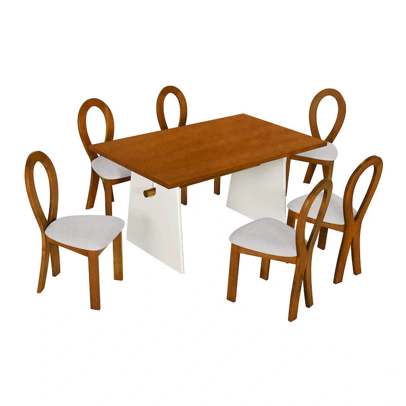 Ensemble table de salle à manger à tréteaux gris/marron pour 6 personnes, avec 6 chaises rembourrées
