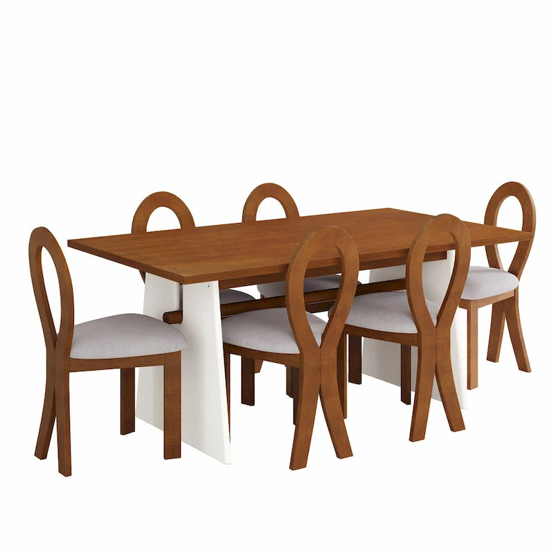 Ensemble table de salle à manger à tréteaux gris/marron pour 6 personnes, avec 6 chaises rembourrées