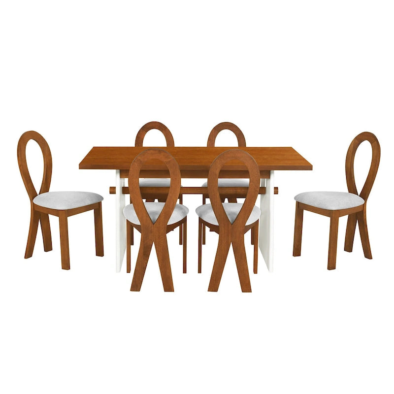 Ensemble table de salle à manger à tréteaux gris/marron pour 6 personnes, avec 6 chaises rembourrées