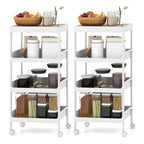Chariot de rangement roulant à 4 niveaux, blanc et naturel, lot de 2