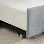 Lit de repos double en lin gris avec lit gigogne, rayures verticales, 2 couchages