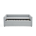 Lit de repos double en lin gris avec lit gigogne, rayures verticales, 2 couchages