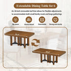 Ensemble de salle à manger extensible rustique marron/naturel, 7 pièces, 6 places