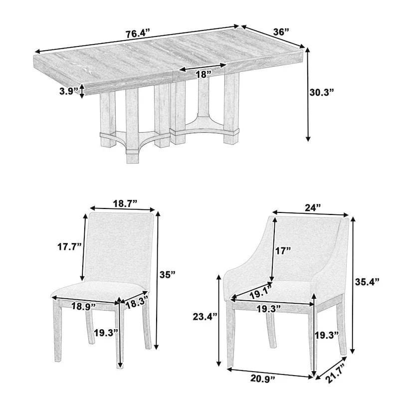 Ensemble de salle à manger extensible rustique marron/naturel, 7 pièces, 6 places