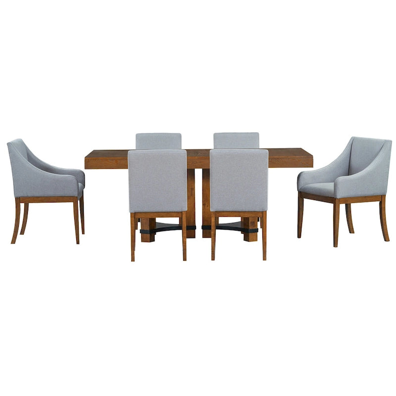 Ensemble de salle à manger extensible rustique marron/naturel, 7 pièces, 6 places