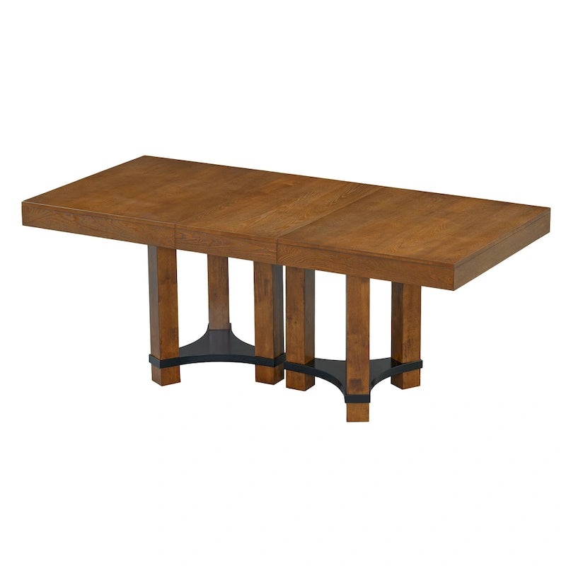 Ensemble de salle à manger extensible rustique marron/naturel, 7 pièces, 6 places