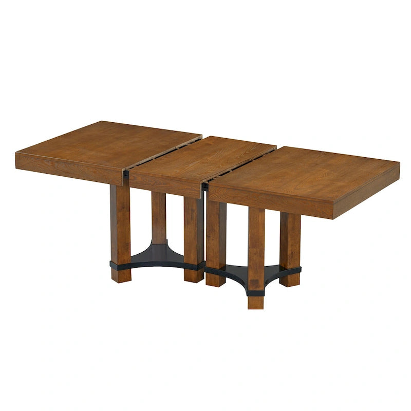 Ensemble de salle à manger extensible rustique marron/naturel, 7 pièces, 6 places