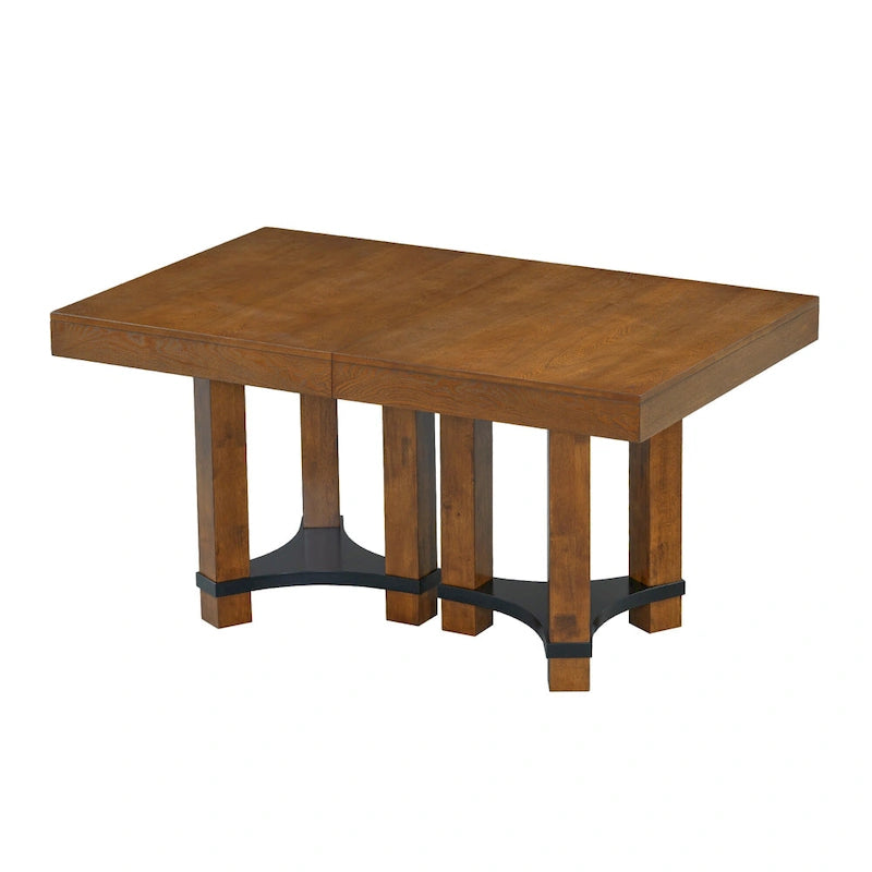 Ensemble de salle à manger extensible rustique marron/naturel, 7 pièces, 6 places