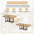 Ensemble de salle à manger extensible rustique marron/naturel, 7 pièces, 6 places