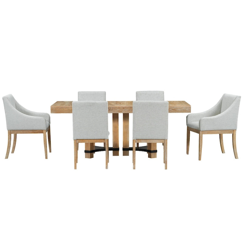 Ensemble de salle à manger extensible rustique marron/naturel, 7 pièces, 6 places