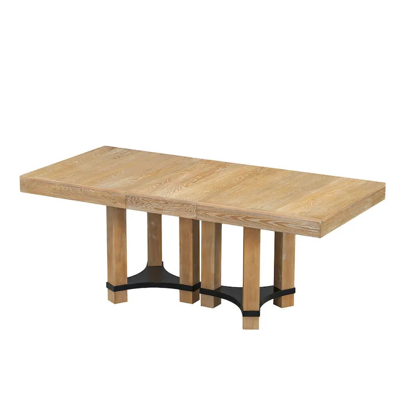 Ensemble de salle à manger extensible rustique marron/naturel, 7 pièces, 6 places
