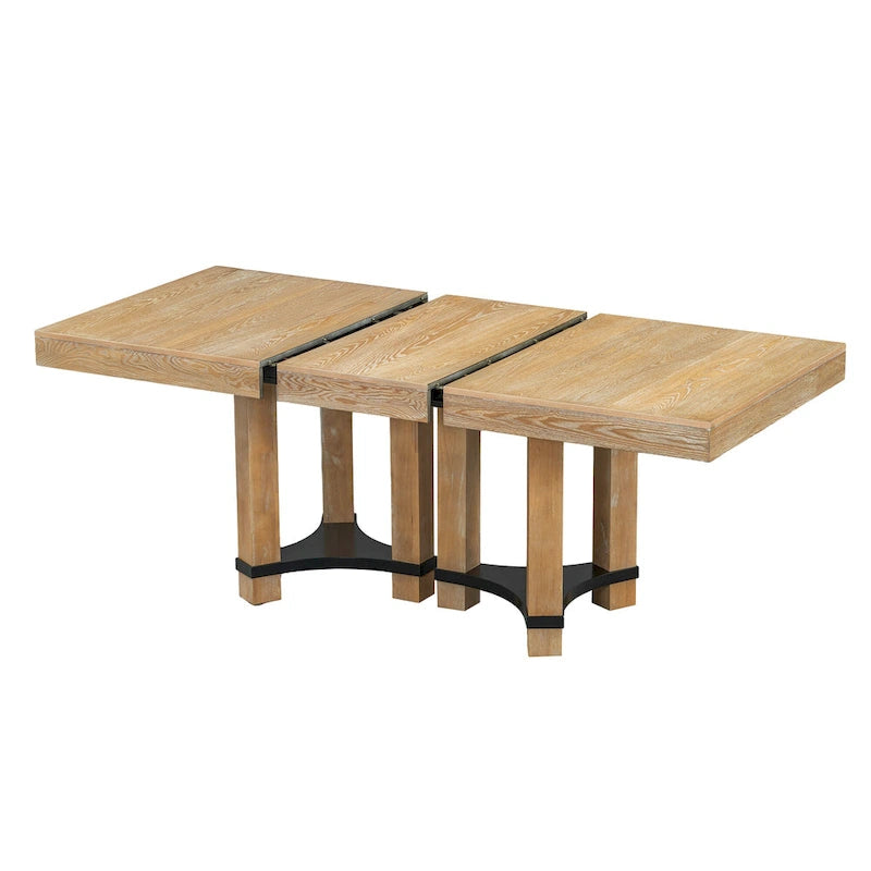 Ensemble de salle à manger extensible rustique marron/naturel, 7 pièces, 6 places