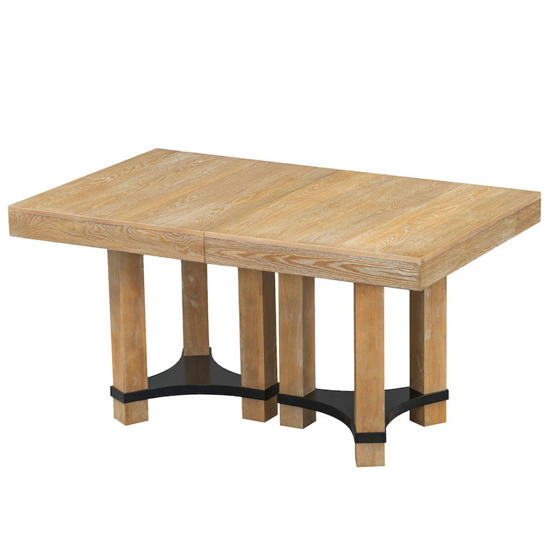 Ensemble de salle à manger extensible rustique marron/naturel, 7 pièces, 6 places
