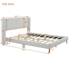 Lit plateforme Queen en velours côtelé gris / rose / beige avec tête de lit capitonnée – Assemblage à 2 personnes