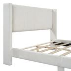 Lit plateforme Queen en velours côtelé gris / rose / beige avec tête de lit capitonnée – Assemblage à 2 personnes