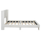 Lit plateforme Queen en velours côtelé gris / rose / beige avec tête de lit capitonnée – Assemblage à 2 personnes