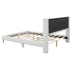 Lit plateforme Queen en velours côtelé gris / rose / beige avec tête de lit capitonnée – Assemblage à 2 personnes
