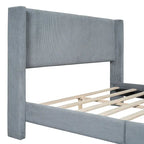 Lit plateforme Queen en velours côtelé gris / rose / beige avec tête de lit capitonnée – Assemblage à 2 personnes