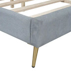 Lit plateforme Queen en velours côtelé gris / rose / beige avec tête de lit capitonnée – Assemblage à 2 personnes